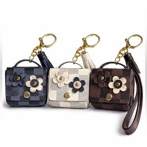 Floral Mini Keychain Pouch Set - Black, Cream, and Brown